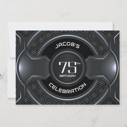Modern Zwart Zilver 75e Verjaardagsfeestje Kaart (Achterkant)