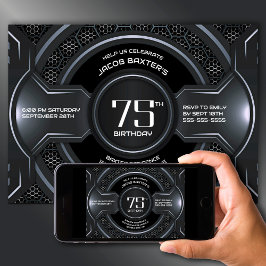 Modern Zwart Zilver 75e Verjaardagsfeestje Kaart