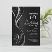 Modern Zwart Zilver 75e Verjaardagsfeestje Kaart (Staand voorkant)