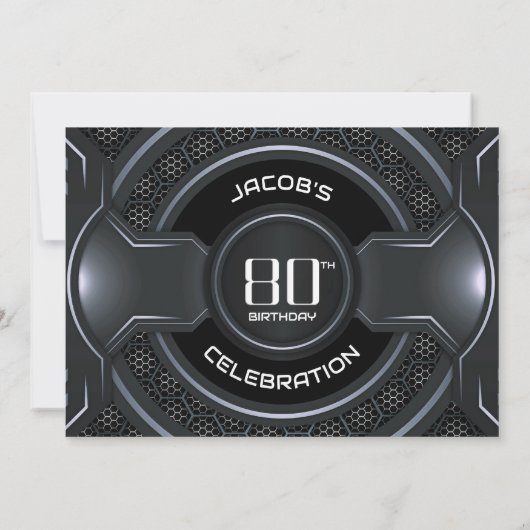 Modern Zwart Zilver 80ste Verjaardagsfeest Kaart (Achterkant)