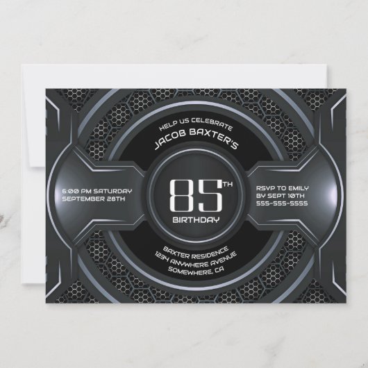 Modern Zwart Zilver 85e Verjaardagsfeestje Kaart (Voorkant)
