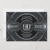 Modern Zwart Zilver 90ste Verjaardagsfeestje Kaart (Voorkant)