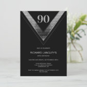 Modern Zwart Zilver 90ste Verjaardagsfeestje Kaart (Staand voorkant)