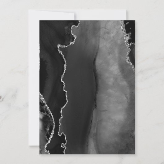 Modern zwart zilver agate slaat de datum op save the date (Achterkant)