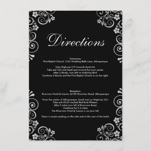 Modern Zwart Zilver Bruiloft Ceremonie Routebeschr Informatiekaartje (Voorkant)
