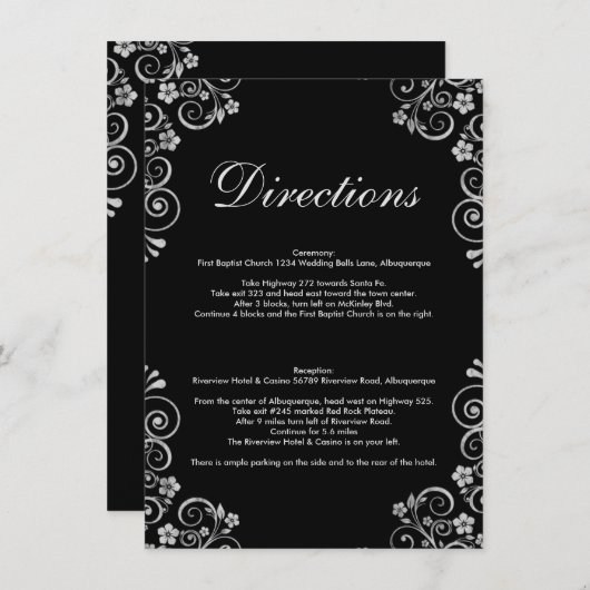 Modern Zwart Zilver Bruiloft Ceremonie Routebeschr Informatiekaartje (Voorkant / Achterkant)