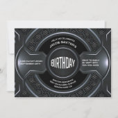 Modern zwart zilver elke leeftijd verjaardagsfeest kaart (Voorkant)