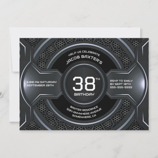 Modern zwart zilver elke leeftijd verjaardagsfeest kaart (Voorkant)