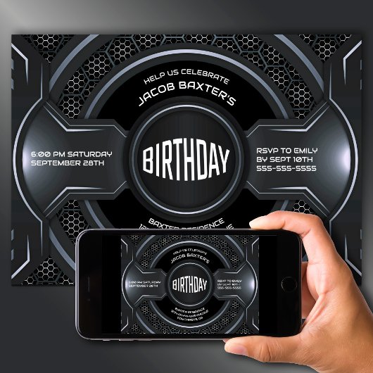 Modern zwart zilver elke leeftijd verjaardagsfeest kaart