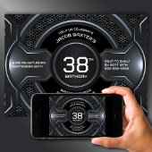 Modern zwart zilver elke leeftijd verjaardagsfeest kaart