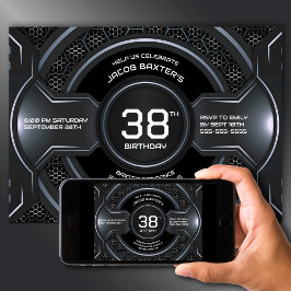 Modern zwart zilver elke leeftijd verjaardagsfeest kaart