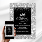Modern zwart zilver elke leeftijd verjaardagsfeest kaart