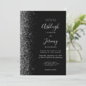 Modern Zwart Zilver Faux Glitter Huwelijk Kaart (Staand voorkant)