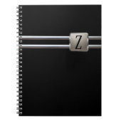 Modern zwart zilver monogram metaal notitieboek (Voorkant)