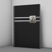 Modern zwart zilver monogram metaal notitieboek