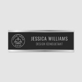 Modern Zwart Zilver Zakelijk Logo Naamplaatje (Voorkant)