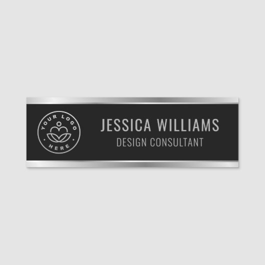 Modern Zwart Zilver Zakelijk Logo Naamplaatje (Voorkant)
