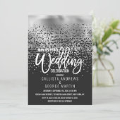 Modern Zwart Zilveren Folie Confetti Ombre Wedding Kaart (Staand voorkant)