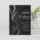 Modern Zwart Zilveren Verjaardagsfeest Kaart (Staand voorkant)
