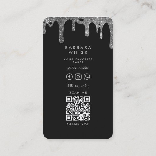Modern Zwart Zilveren Whisk Bakkerij Chef Cateraar Visitekaartje (Achterkant)