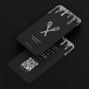 Modern Zwart Zilveren Whisk Bakkerij Chef Cateraar Visitekaartje