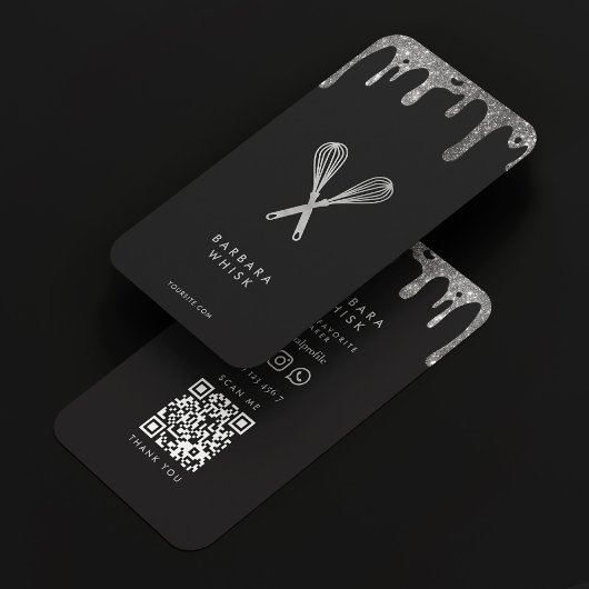 Modern Zwart Zilveren Whisk Bakkerij Chef Cateraar Visitekaartje