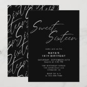 Modern Zwart Zoet Zestien Elegant 16e Verjaardag Kaart (Voorkant / Achterkant)
