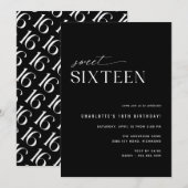 Modern Zwart Zoet Zestien | Gestroomlijnde 16e ver Kaart (Voorkant / Achterkant)
