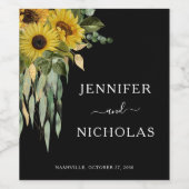 Modern Zwart Zonnebloem Zwart Bruiloft Wijn Etiket (Enkel label)