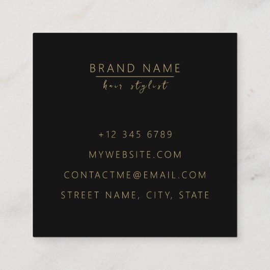 modern zwart zwart goudmarmer vierkant vierkante visitekaartje (Achterkant)