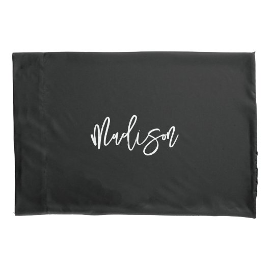 Modern zwart zwart wit, gepersonaliseerde monogram kussensloop (Voorkant-Links)