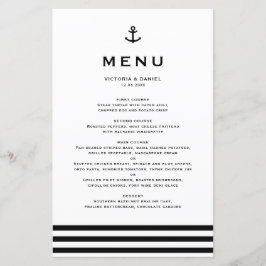 Modern zwarte anchor Nautical Wedding Menu Card