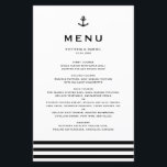 Modern zwarte anchor Nautical Wedding Menu Card<br><div class="desc">Moderne en klassieke menukaart perfect voor nautische themabruiloften en andere evenementen. Het kenmerkt een zwarte anker illustratie,  klassieke typografie en streekpatroon. De teksten zijn volledig bewerkbaar. Personaliseer door namen,  datum,  tijd en andere menudetails toe te voegen.</div>