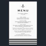 Modern zwarte anchor Nautical Wedding Menu Card<br><div class="desc">Moderne en klassieke menukaart perfect voor nautische themabruiloften en andere evenementen. Het kenmerkt een zwarte anker illustratie,  klassieke typografie en streekpatroon. De teksten zijn volledig bewerkbaar. Personaliseer door namen,  datum,  tijd en andere menudetails toe te voegen.</div>
