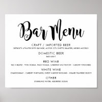 Modern Zwarte Borstel Schrift Huwelijks Bar Menu