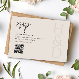 Modern Zwarte en Ivoorkleurige Monogram Minimalist RSVP Kaartje