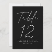 Modern Zwarte en Witte Script Tafelnummer Trouwfee (Voorkant)