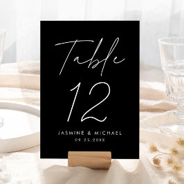 Modern Zwarte en Witte Script Tafelnummer Trouwfee