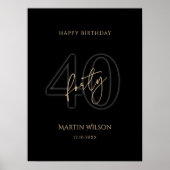 Modern Zwarte Gouden 40e Verjaardagsfeest Poster (Voorkant)