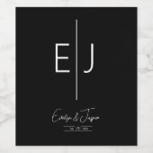 Modern Zwarte Naam Initialen Monogram Wijn Etiket (Enkel label)