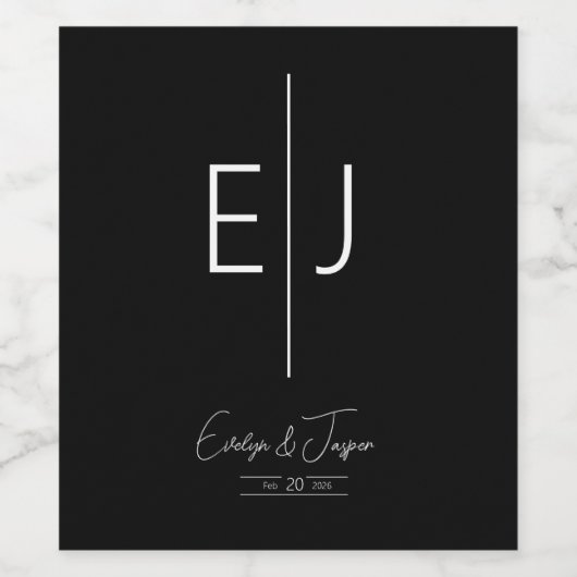 Modern Zwarte Naam Initialen Monogram Wijn Etiket (Enkel label)