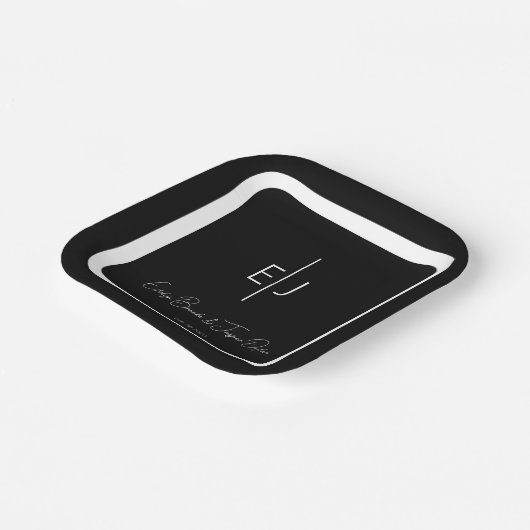 Modern Zwarte Naam Initialen Papier Bord (Gebogen)
