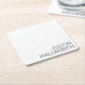 Modern zwarte naam op wit kartonnen onderzetters (Schuin)