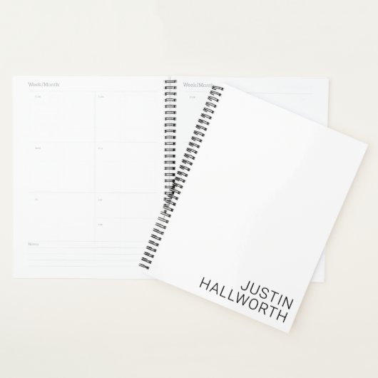 Modern zwarte naam op wit planner (Display)