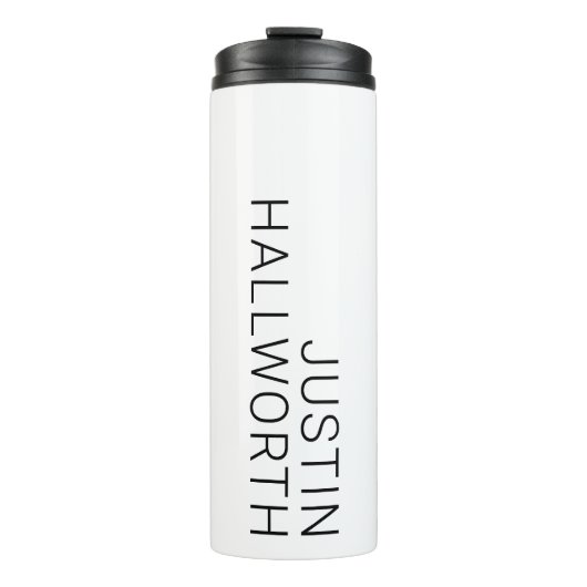 Modern zwarte naam op wit thermosbeker (Voorkant)