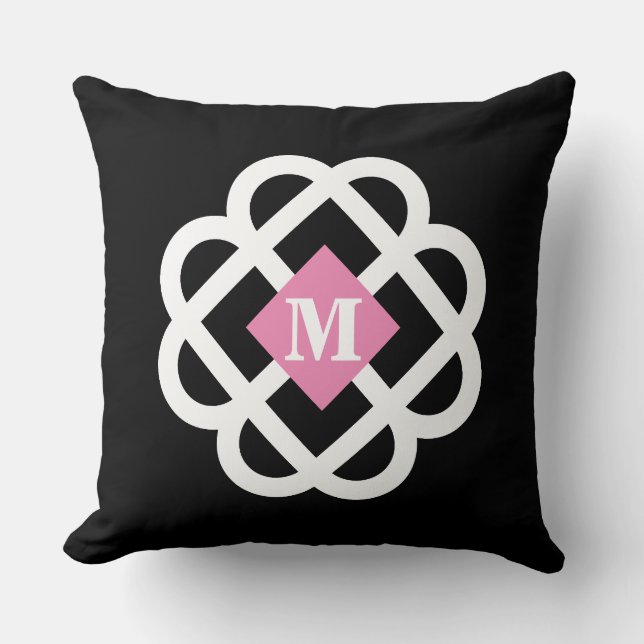 Modern Zwarte Roze Abstract Monogram Kussen (Voorkant)