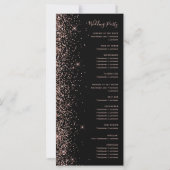 Modern Zwarte Roze Gouden Glitter Trouwprogramma (Achterkant)