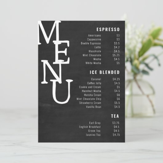 Modern Zwarte Schoolbord Bar Menu Petite Paper Co. (Staand voorkant)
