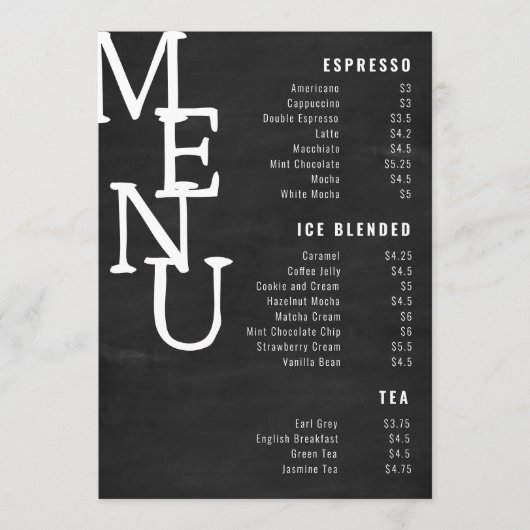 Modern Zwarte Schoolbord Bar Menu Petite Paper Co. (Voorkant)
