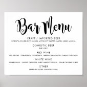 Modern Zwarte Script Bruiloftsbar Menu Poster (Voorkant)